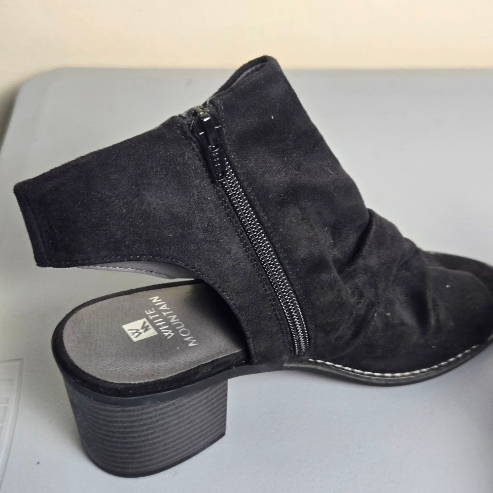 Women's White Mountain Black Suede Peep Toe Ankle Boots Size 7 - Picture 6 of 10